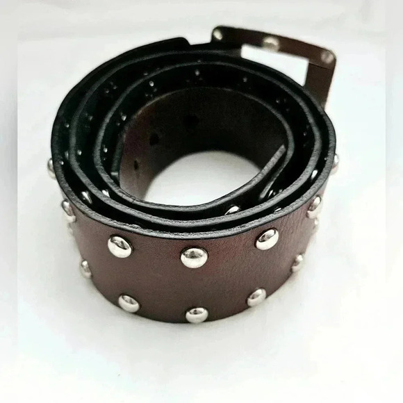 Calvin Klein 100% Leather Mohagany  Steel Stud 3 Loop over Lap Belt - Picture 4 of 12